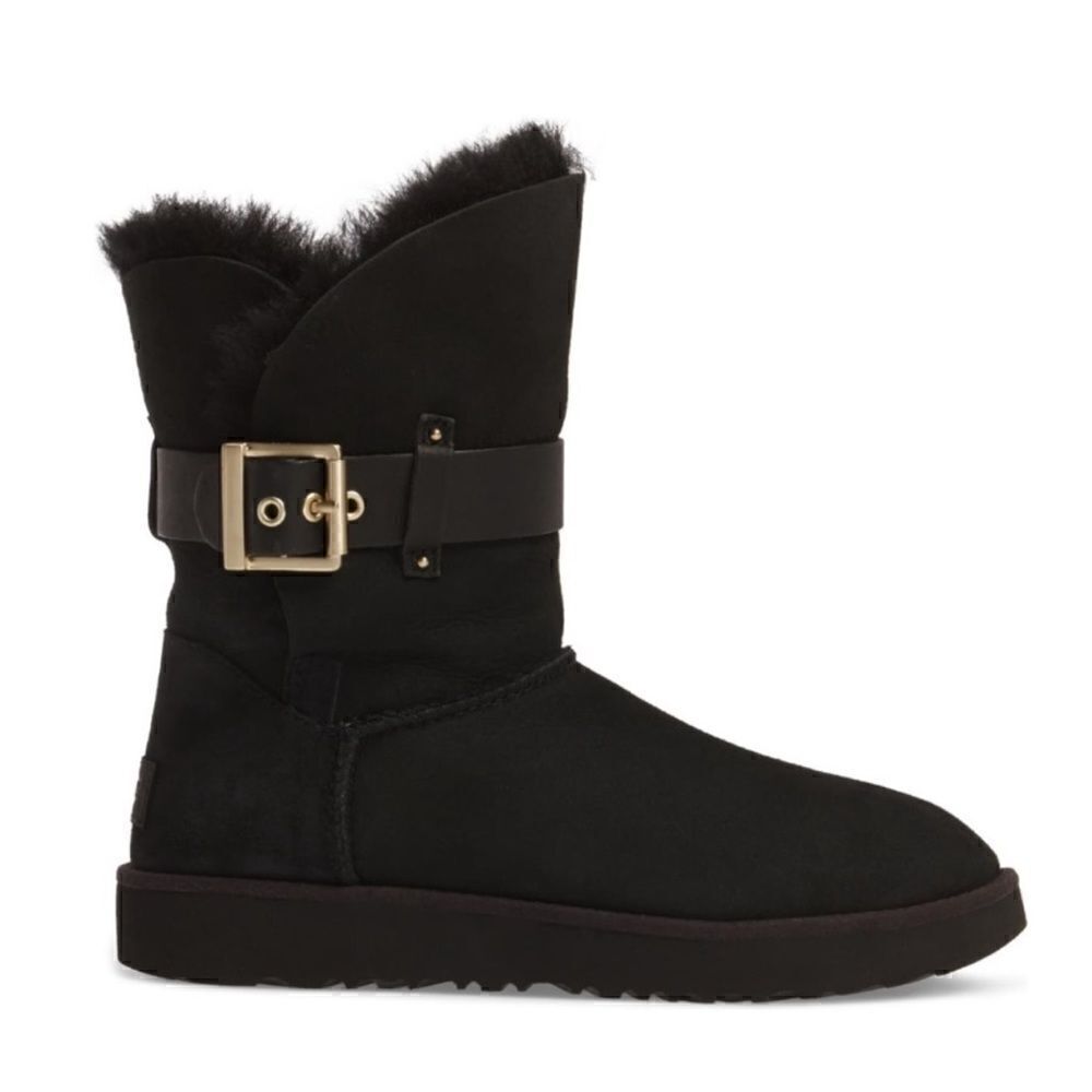 UGG Jaylyn Buckle Classic Shirt Suede Sheepskin Boots Black size 7